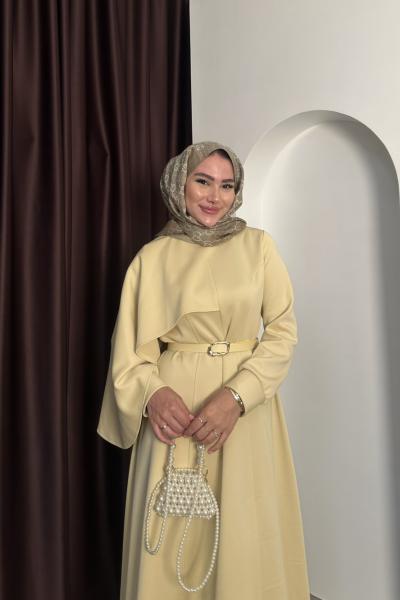 PELERİN DETAY SCUBA ELBİSE Sarı