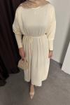 TAŞLI TRİKO ELBİSE Krem