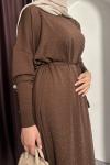TAŞLI TRİKO ELBİSE Kahverengi