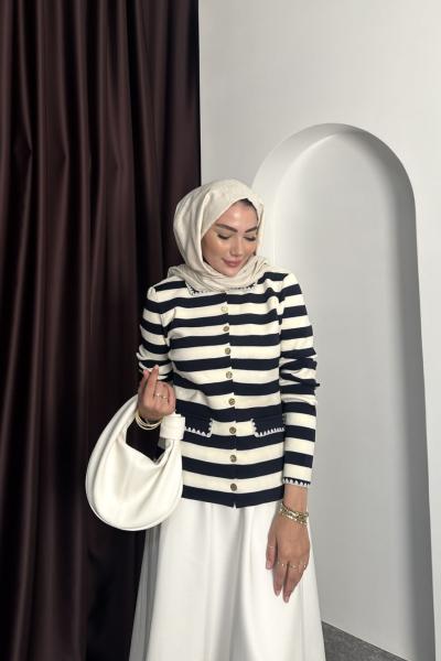 ÇİZGİ DESEN HIRKA Lacivert