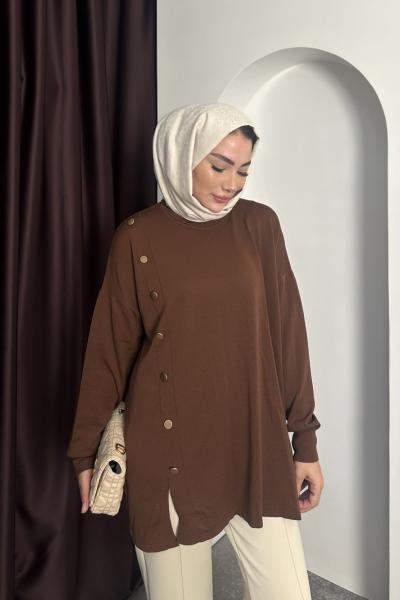 ŞERİT GOLD DÜĞMELİ TRİKO Kahverengi