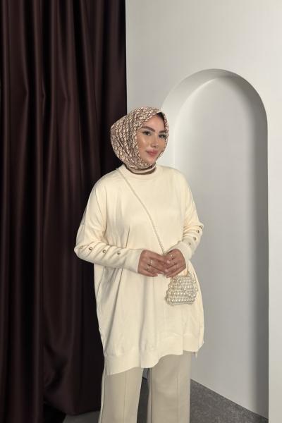 KOLU GOLD DETAY TRİKO Krem