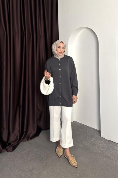 GOLD DÜĞME DETAYLI HIRKA Antrasit