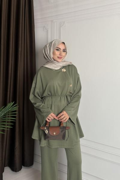 GOLD ÇİÇEK DETAY TAKIM Haki