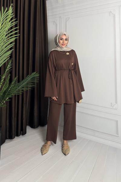 GOLD ÇİÇEK DETAY TAKIM Kahverengi