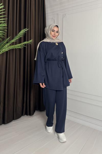 GOLD ÇİÇEK DETAY TAKIM Lacivert