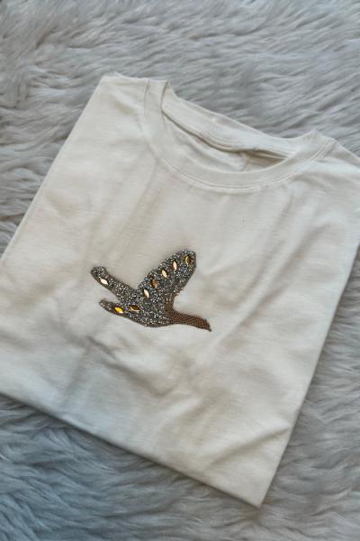 Bymn Gold Kuş Detay İçlik Tişört İçlik Beyaz