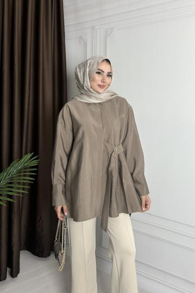 BELİ TOKALI GÖMLEK Bej