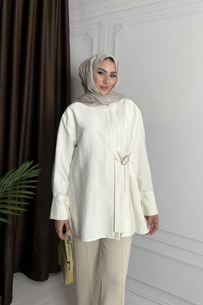 BELİ TOKALI GÖMLEK Beyaz