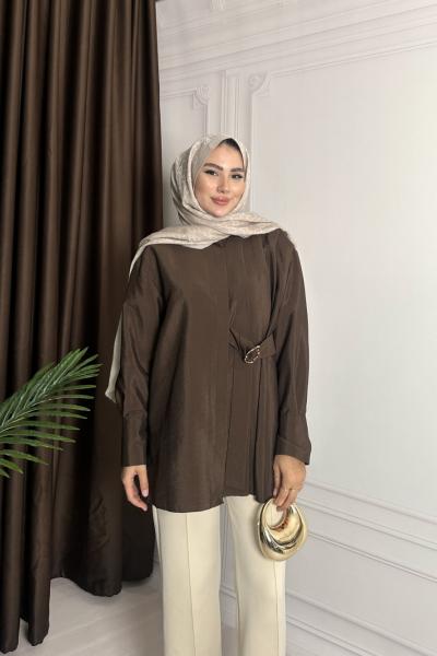 BELİ TOKALI GÖMLEK Acı Kahve