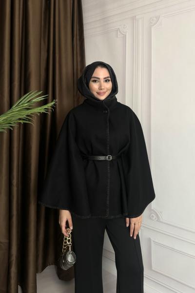 OYALI KAŞE PANÇO  Siyah