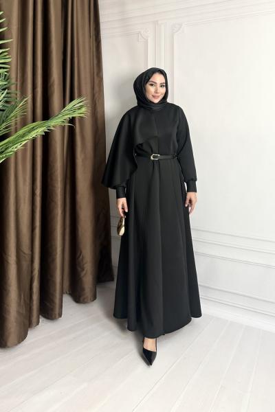 PELERİN DETAY SCUBA ELBİSE Siyah