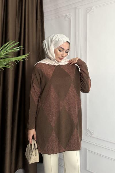 BAKLAVA DESEN SİMLİ TRİKO Acı Kahve