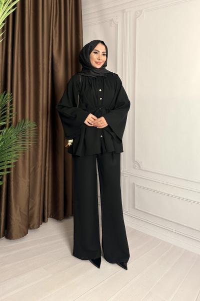 PİLELİ PANTOLONLU TAKIM Siyah