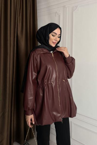 BÜZGÜ GOLD DETAY DERİ CEKET Bordo