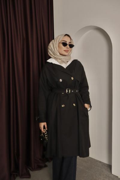 PREMIUM SU İTİCİ TRENCKOT Siyah