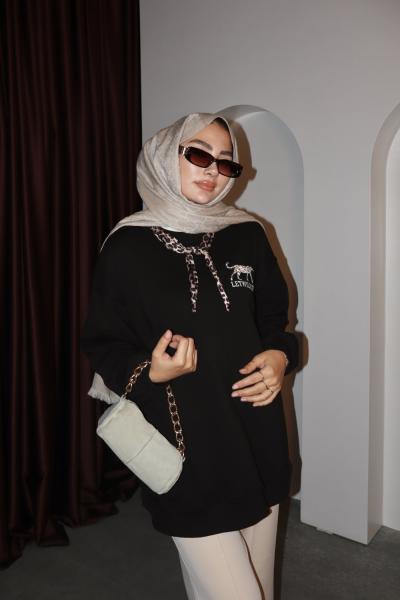 LEOPAR FULARLI SWEATSHİRT Siyah