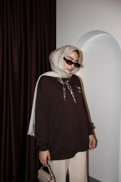 LEOPAR FULARLI SWEATSHİRT Kahverengi