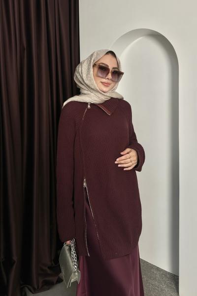 ÇİFT FERMUAR TRİKO KAZAK Bordo