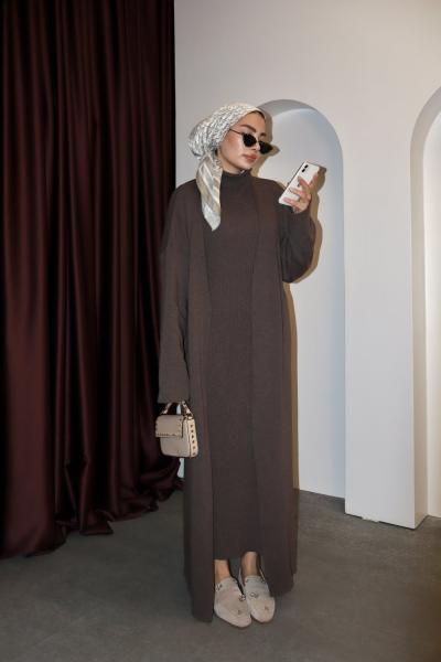 İKİLİ TRİKO ELBİSE TAKIM Kahverengi