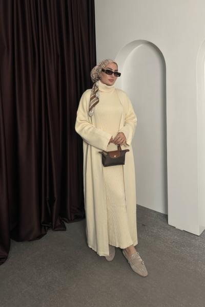 İKİLİ TRİKO ELBİSE TAKIM Krem