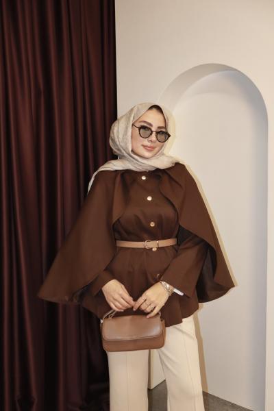 PELERİN DETAY TRENÇKOT CEKET Kahverengi