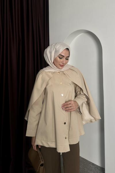 PELERİN DETAY TRENÇKOT CEKET Krem