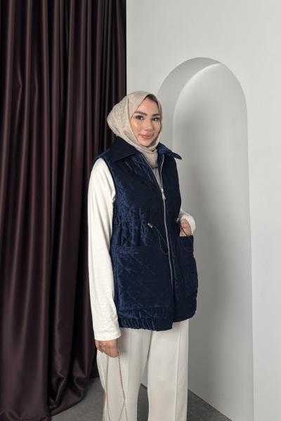 KAPİTONE KADİFE YELEK Lacivert