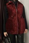 KAPİTONE KADİFE YELEK Bordo