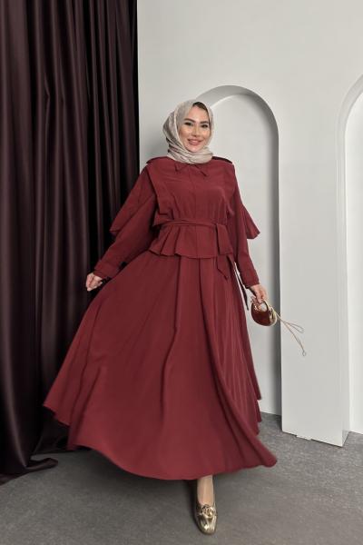 PELERİN DETAY ETEKLİ TAKIM Bordo