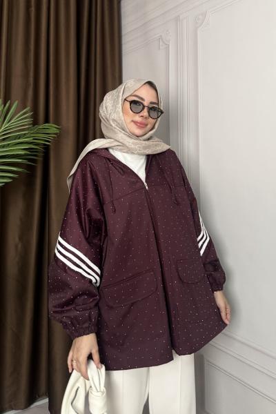 IŞILTILI ŞERİT DETAY YAĞMURLUK Mürdüm