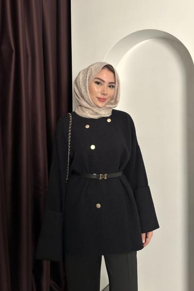 Gold Düğmeli Angora Hırka Siyah