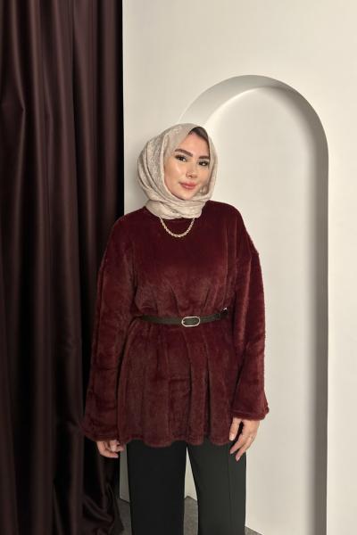 Kürk Dokulu Kazak Bordo