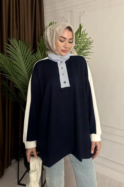 Gömlek Yaka Sweatshirt Lacivert