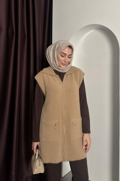 Angora Gold Detay Yelek Camel