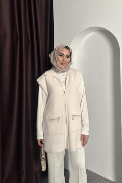 Angora Gold Detay Yelek Ekru