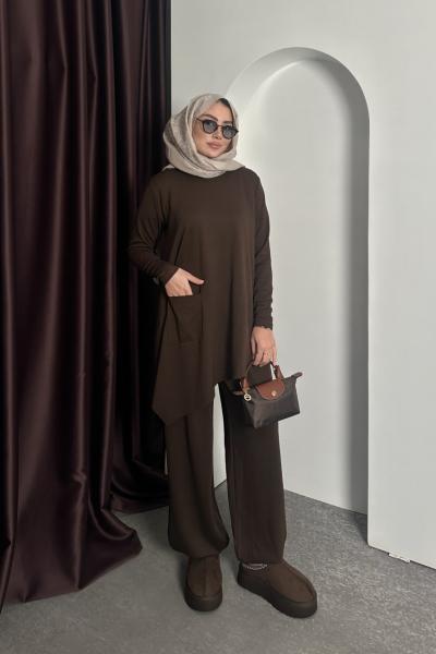 Asimetrik Comfort Takım Kahverengi