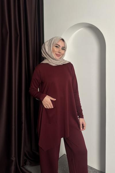 Asimetrik Comfort Takım Bordo