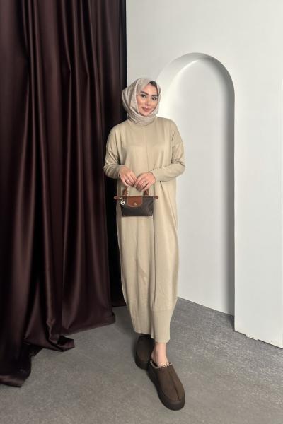 Merserize Triko Elbise Krem