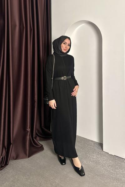 Merserize Triko Elbise Siyah