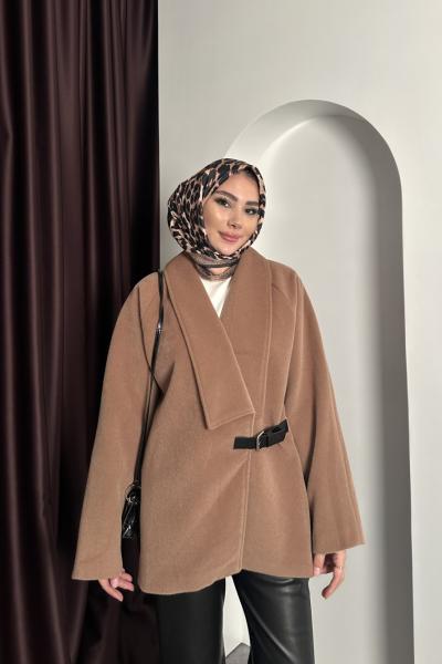 Kemer Tokalı Kaşe Kaban Taba