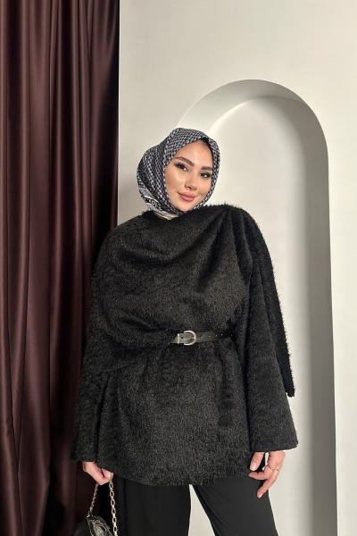 Pelerin Yaka Kaban Siyah