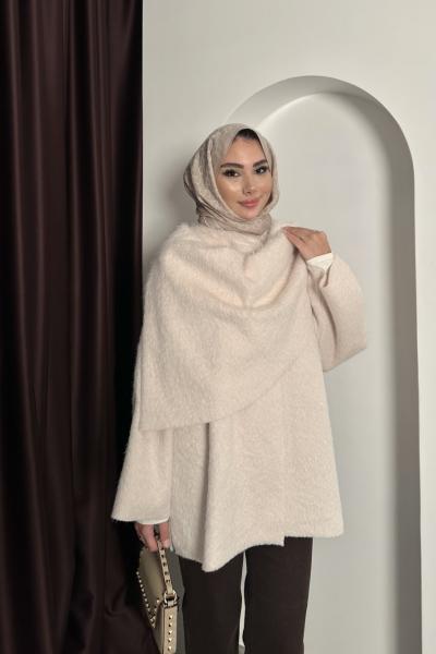 Pelerin Yaka Kaban Ekru