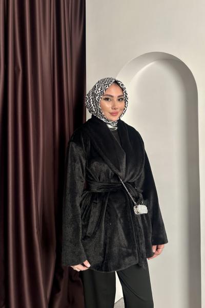 Angora Kuşaklı Kaban Siyah