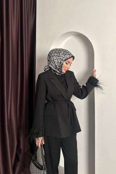 Tüylü Astarlı Ceket  Siyah