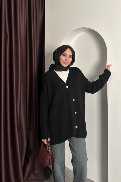 Fitilli Triko Hırka Siyah