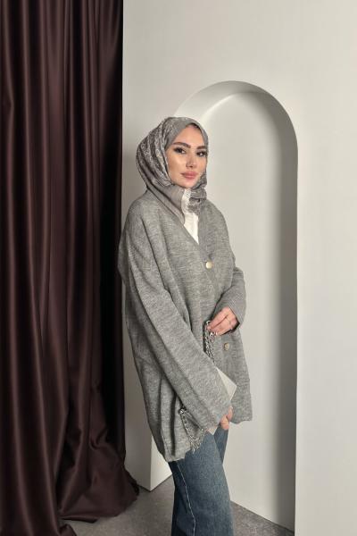 Fitilli Triko Hırka Gri