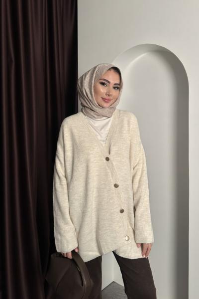 Fitilli Triko Hırka Krem