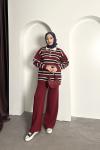Çizgili Polo Yaka Takım Bordo