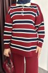 Çizgili Polo Yaka Takım Bordo